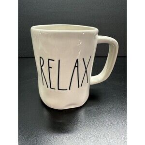 Rae Dunn RELAX Coffee Cup Mug White Magenta Artisan Collection